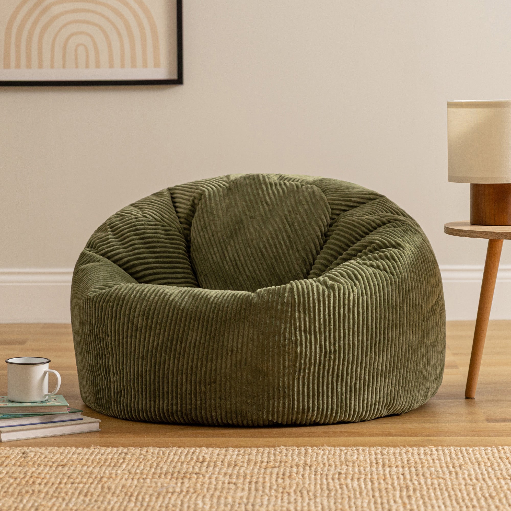Pouf Icon in velluto a coste verde salvia, soggiorno, camera da letto, 85x85 cm, Made in Germany, Oeko-Tex® - 2
