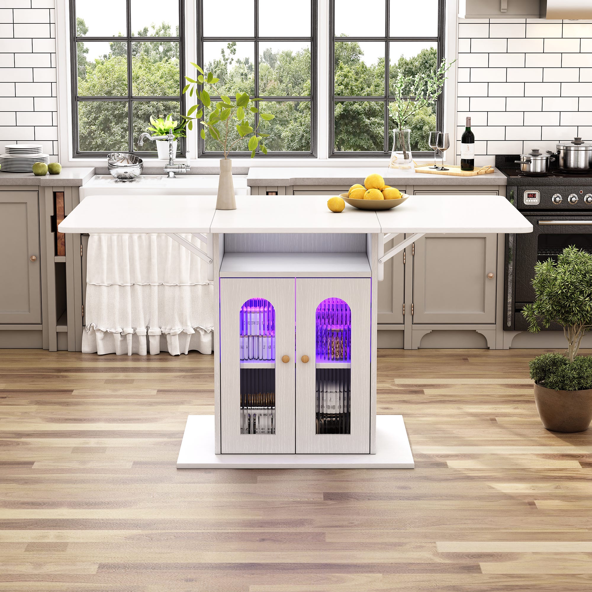 Table à manger escamotable - avec LED - en MDF - avec rangements ...