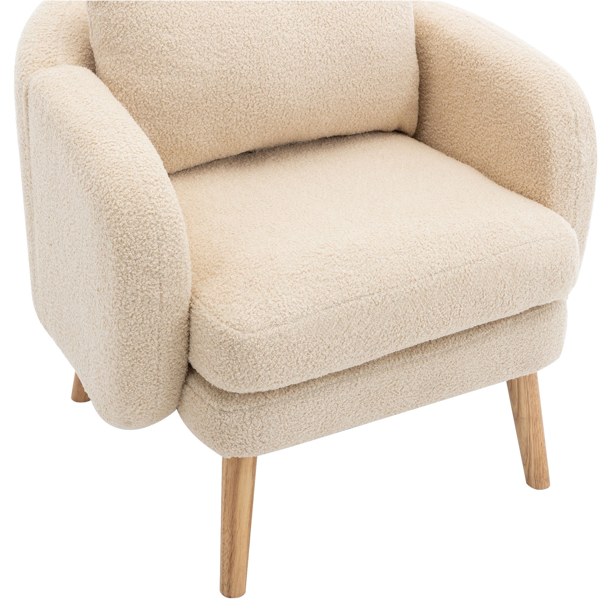 Fauteuil en tissu bouclette avec coussin épais - pieds en bois massif - beige - 6