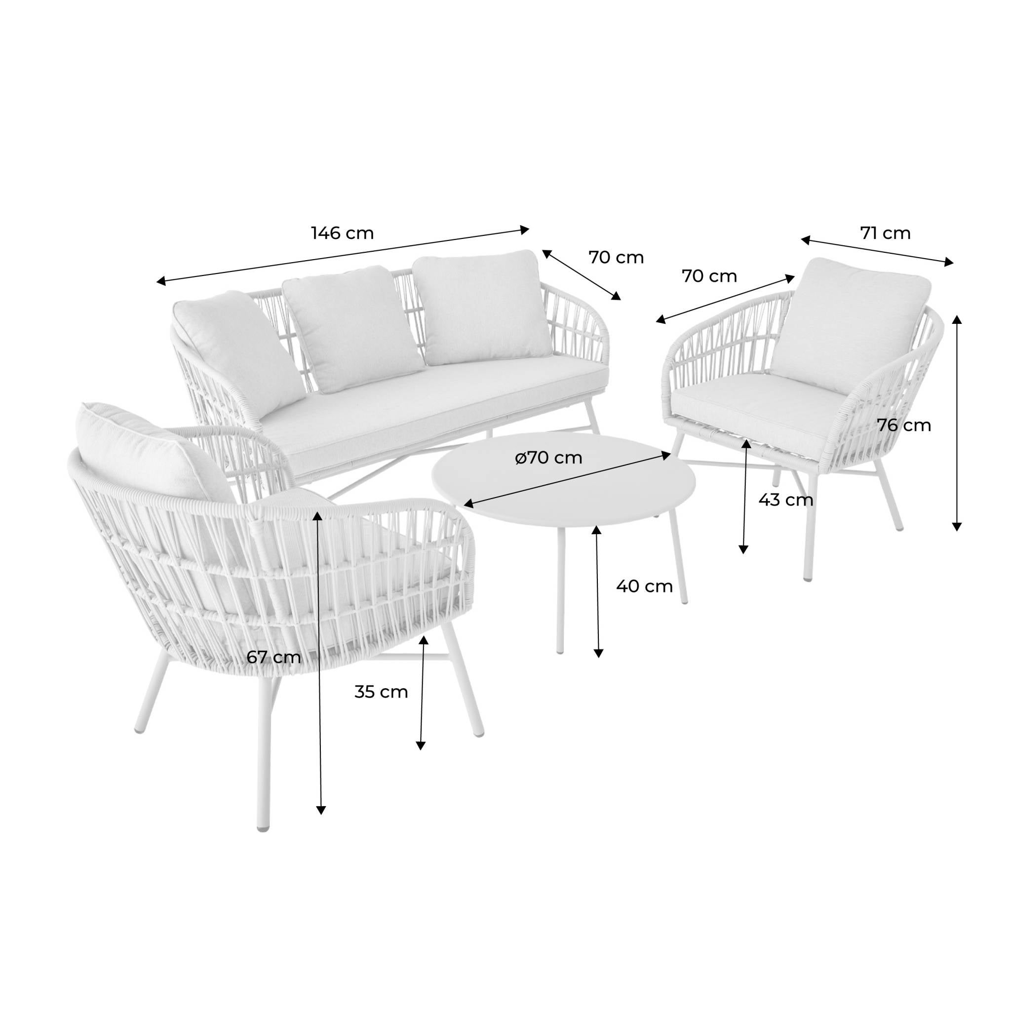 Salon de jardin en Acier Beige 4 personnes - 2