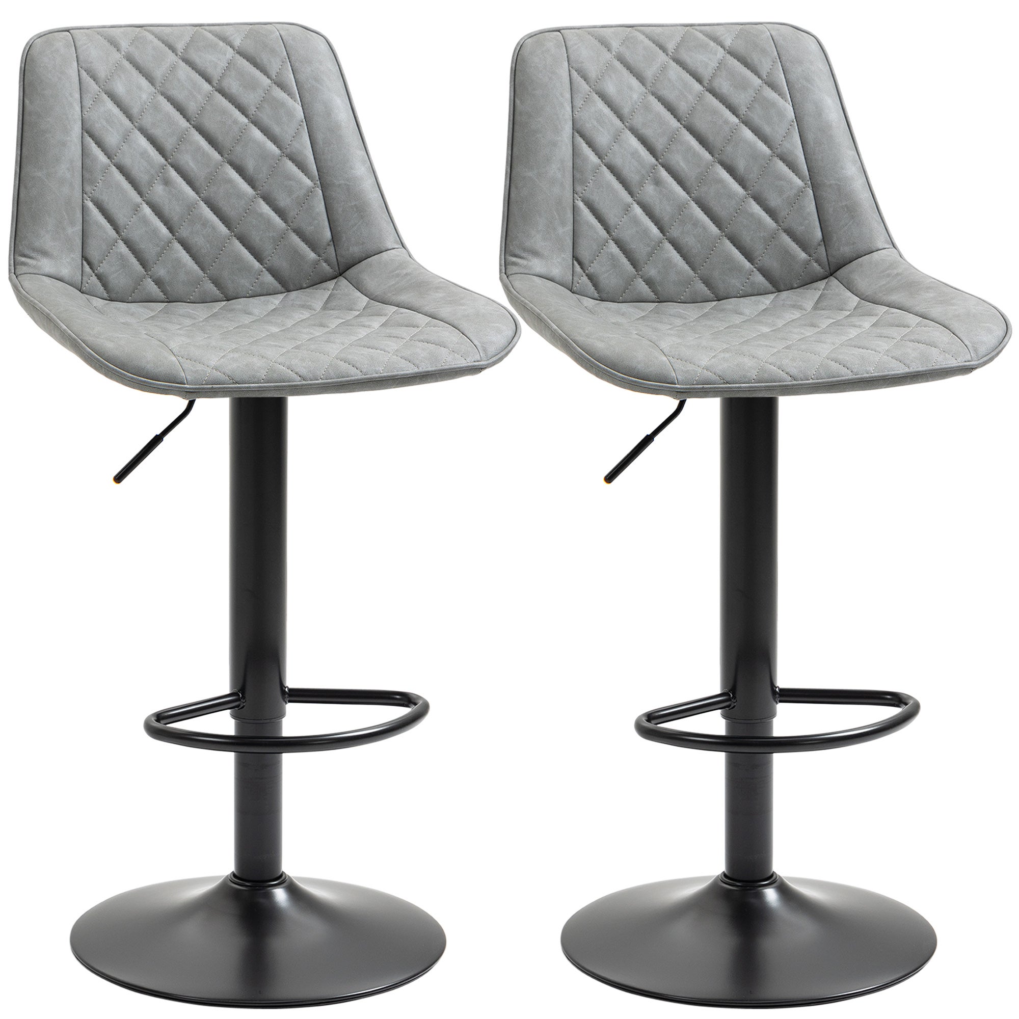 Taburetes de bar homcom cuero sintético, acero gris 46.5x51x106 cm 835-735v00gy