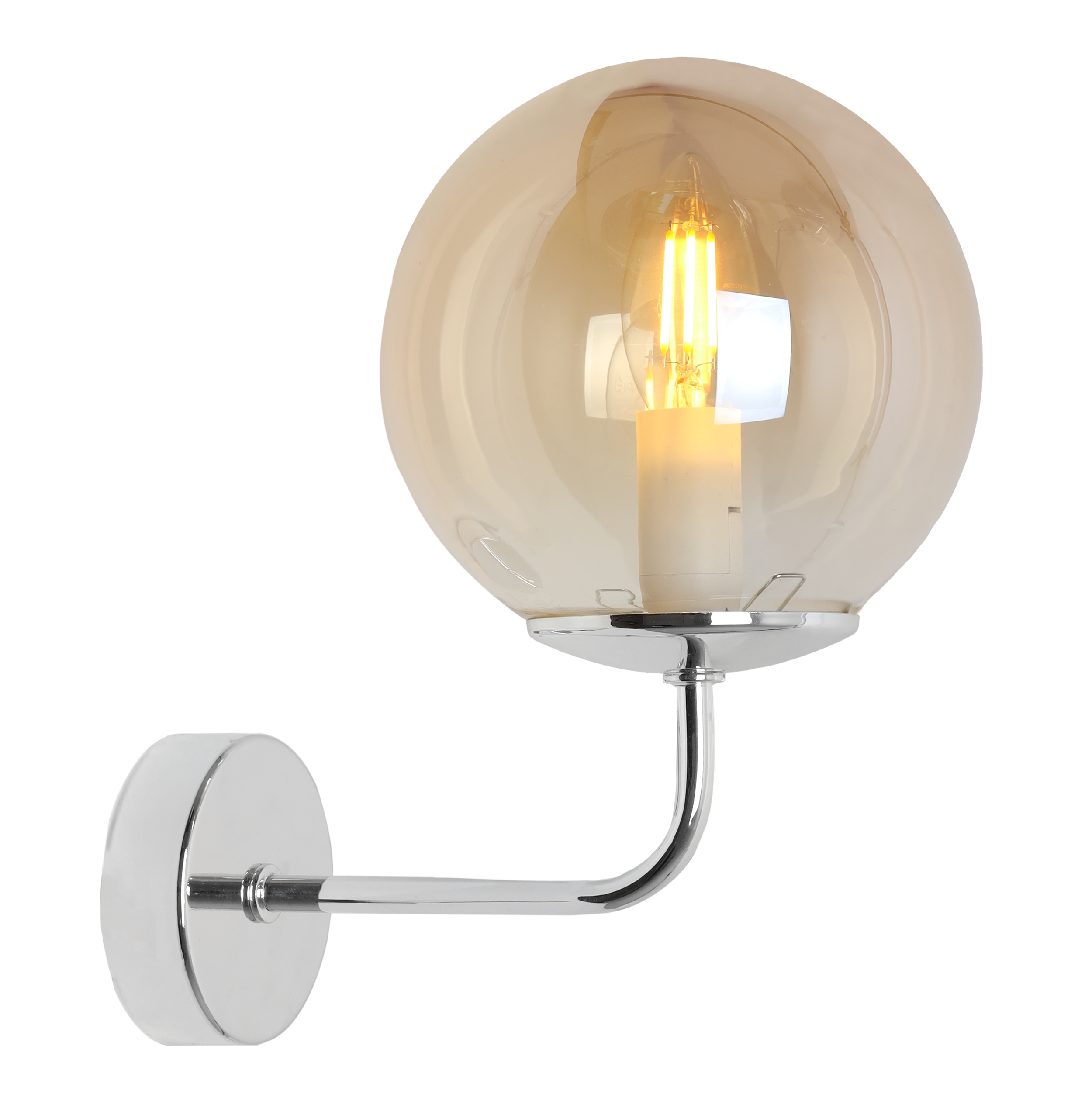 Lampa kinkiet ścienny Siena glamour 1xE14 klosz kula szklana srebrny/miodowy Light Home LH - 2