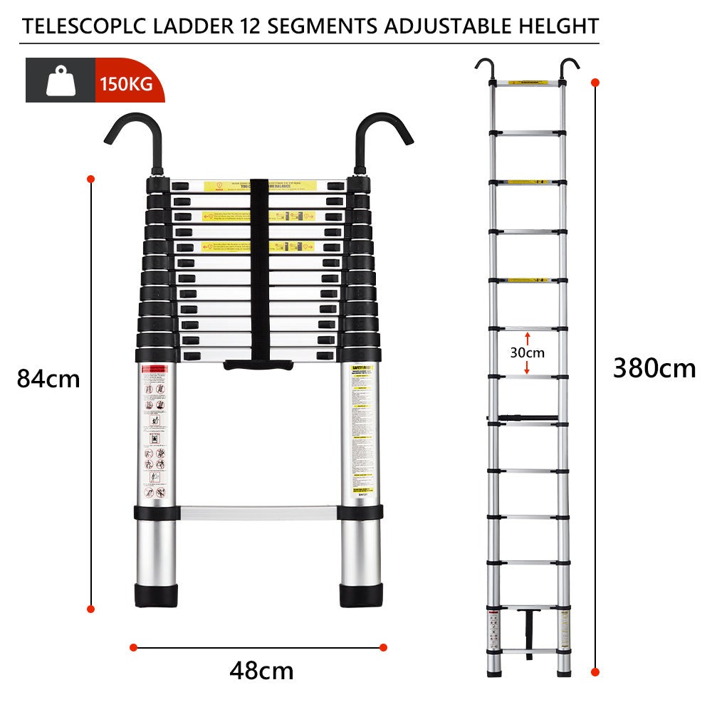 STANEW Échelle Télescopique 3,8M en Aluminium Bricolage Pliable, Charge Maximale 150kg - 7