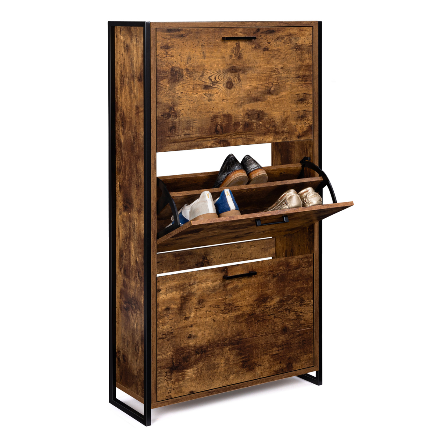 Meuble à chaussures 18 paires DAYTON 3 portes effet vieilli design industriel - 2