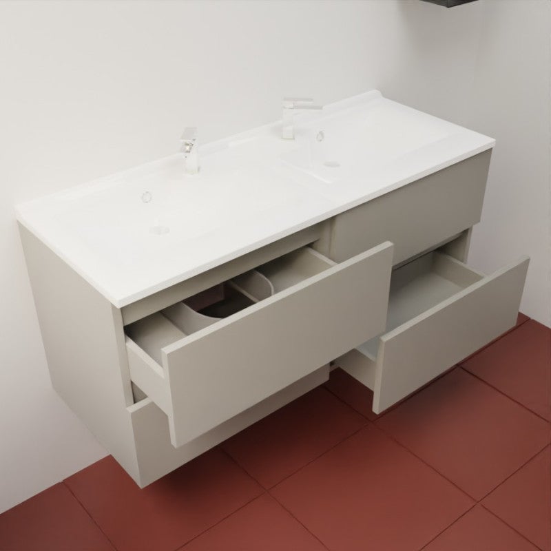 Meuble double vasque 120 cm ROSALY INOX- Gris- Plan vasque en Résine - 5