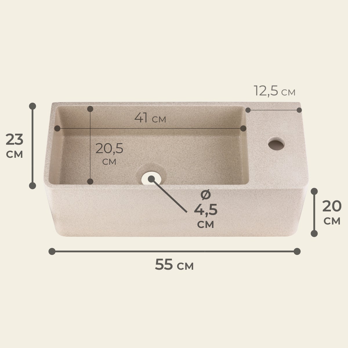 Vasque suspendue 55x23x20 KATE en béton minéral écru chiné BASS - 5