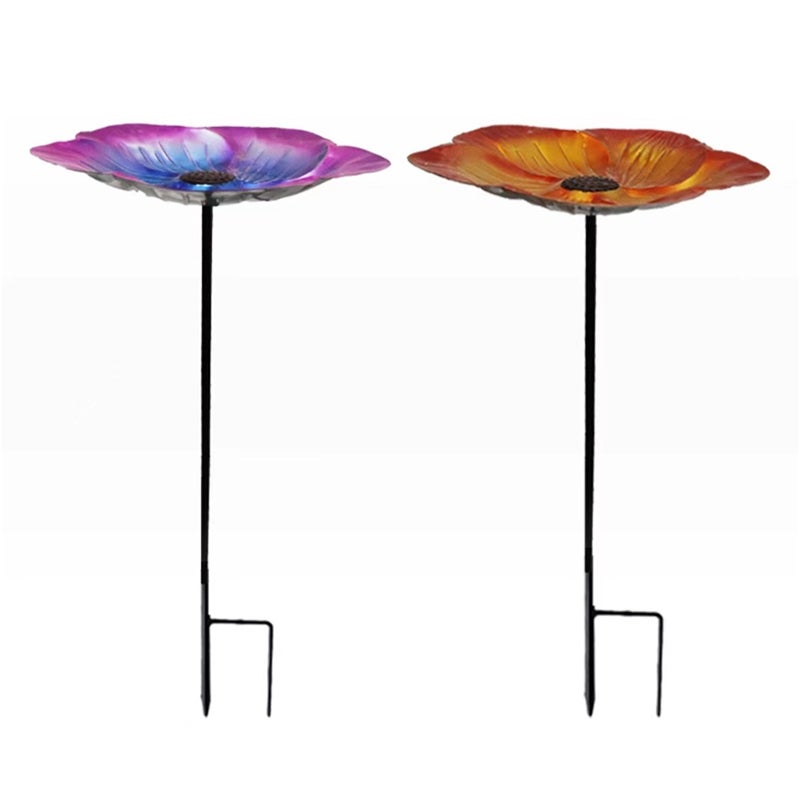 2 sztuki żelaznego karmnika dla ptaków w kształcie kwiatów, prosty wtyk do dekoracji dziedzińca zewnętrznego, fioletowy + złoty brąz