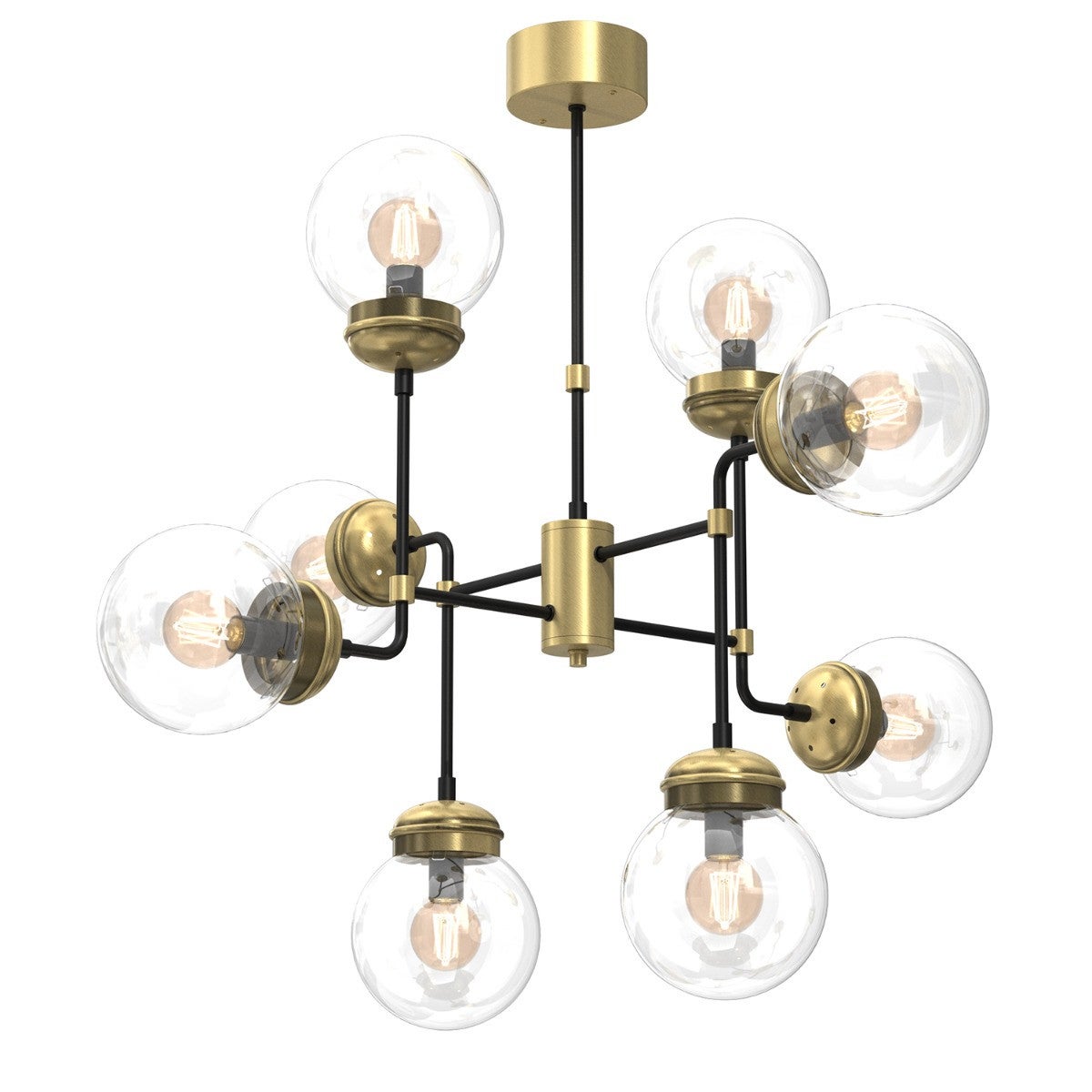 Lampa wisząca Hydro czarny matowa-mosiądz antyczny-patyna-przezroczysta 8xE14x15W wym: 75 x 84 x 84 cm szkło Luminex