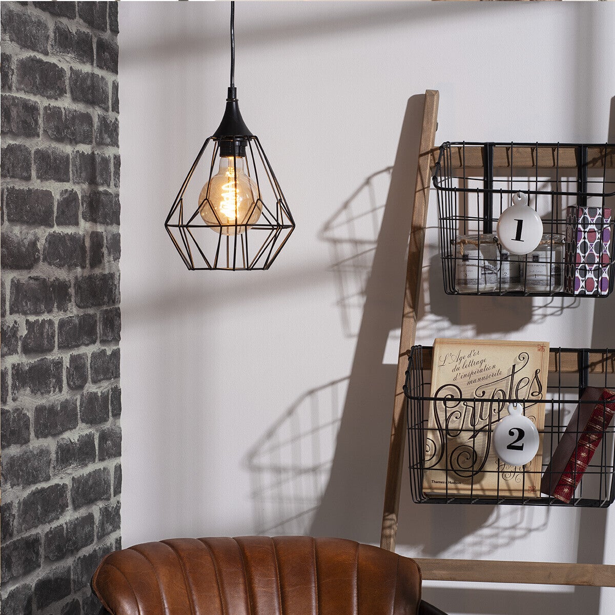 Sospensione a filo Drim in metallo nero D25cm - 5