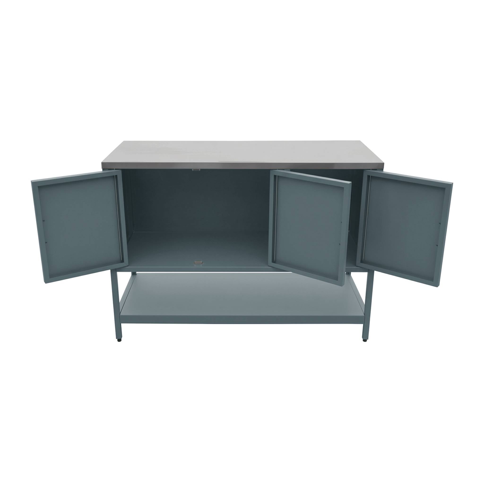 Módulo de ilha para cozinha exterior em aço com 3 portas e 1 prateleira, 120cm, Naxos, Azul cinza, 120x49x87.5 cm - 3