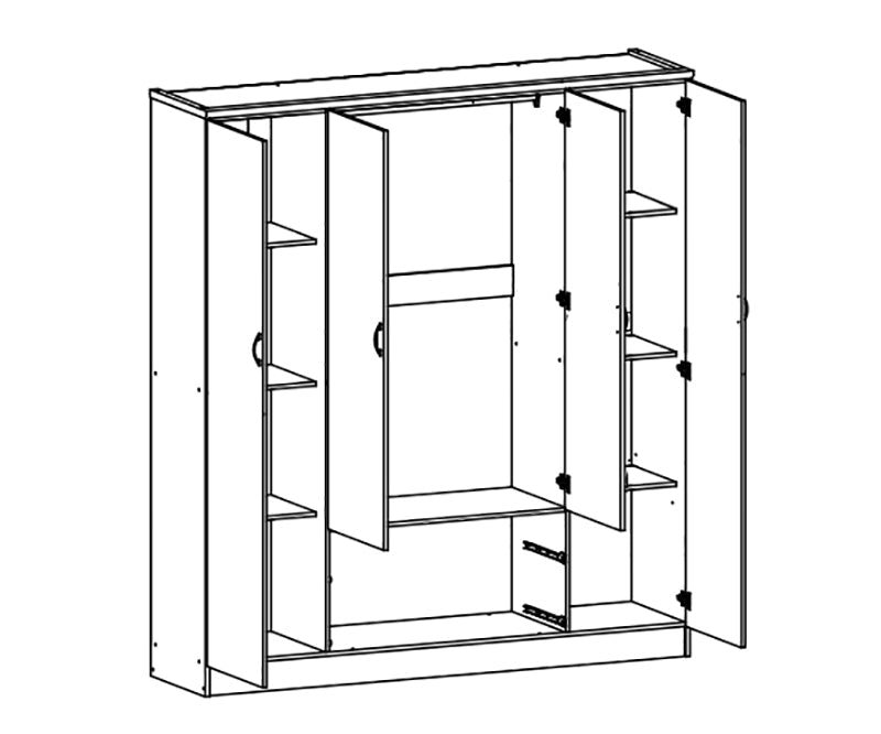 Armario de Dormitorio DN 4 Puertas, con Espejo Blanco 190x160x50 cm - 4