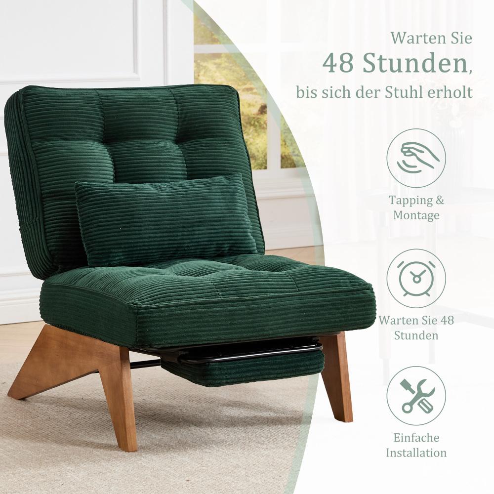 Fauteuil relax moderne en velours côtelé réglable avec repose-pieds, coussin lombaire et pieds en bois massif - 3