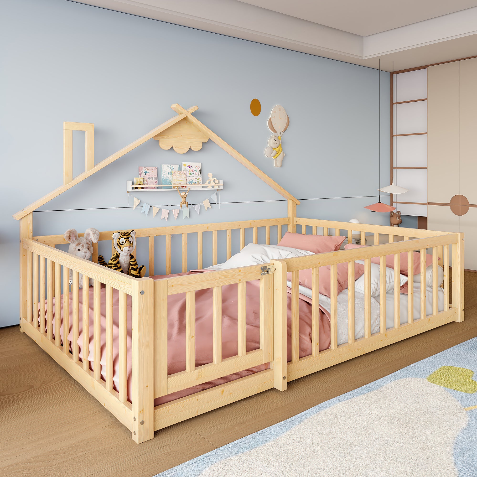 Lit plat enfant 140x190 cm - Pin naturel avec barrière verrouillable - 6