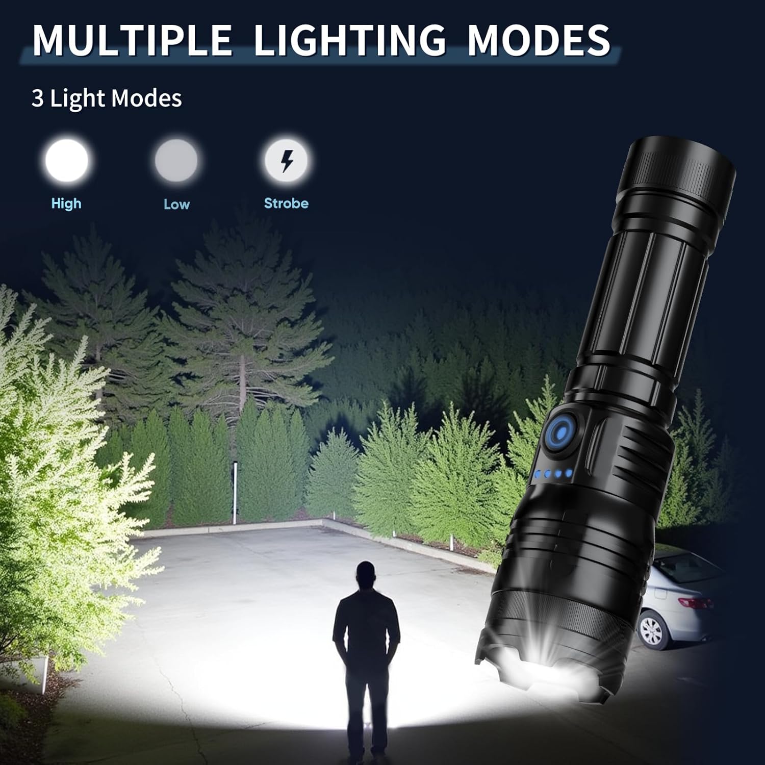 Akumulatorowa latarka LED, przenośna lampa USB z regulowaną ostrością, lampa awaryjna z 3 trybami oświetlenia - 3