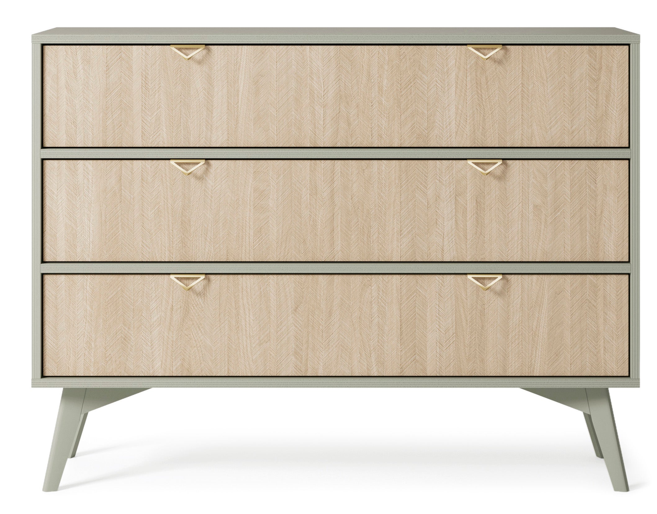 Komoda: 3 szuflady, wzór eukaliptus/scandi chevron, nogi drewniane, 106 x 80 x 38 cm - 2