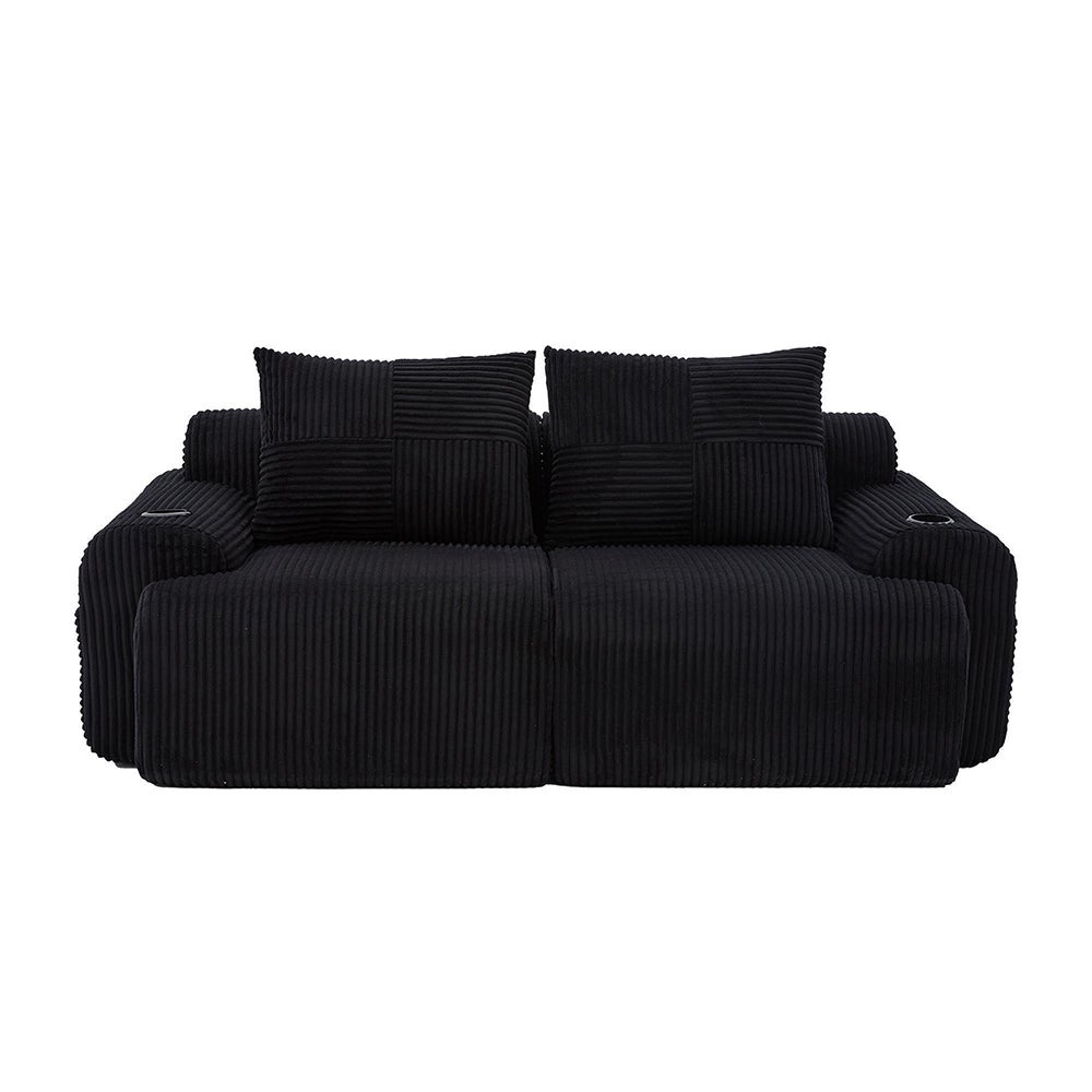 Canapé 2 places 200 cm - Canapé modulable avec accoudoirs - Porte-gobelets - Sans montage - Tissu velours côtelé - Noir - 7