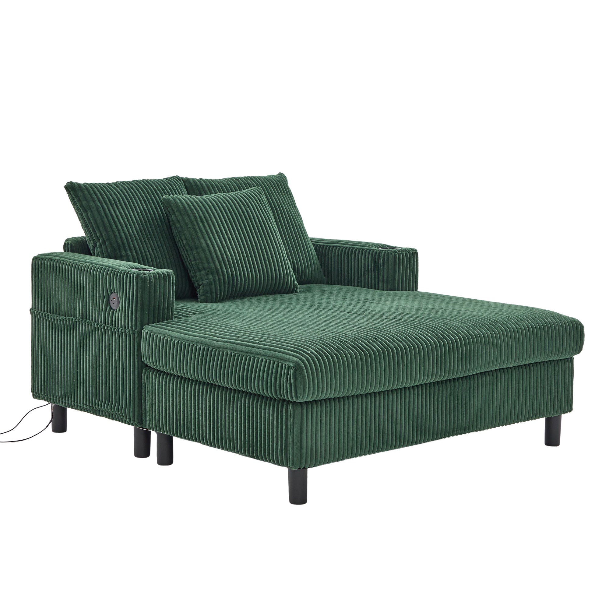 Fauteuil-longue avec porteboissons latéraux, prises USB, LED, en velours, couleur émeraude - 2