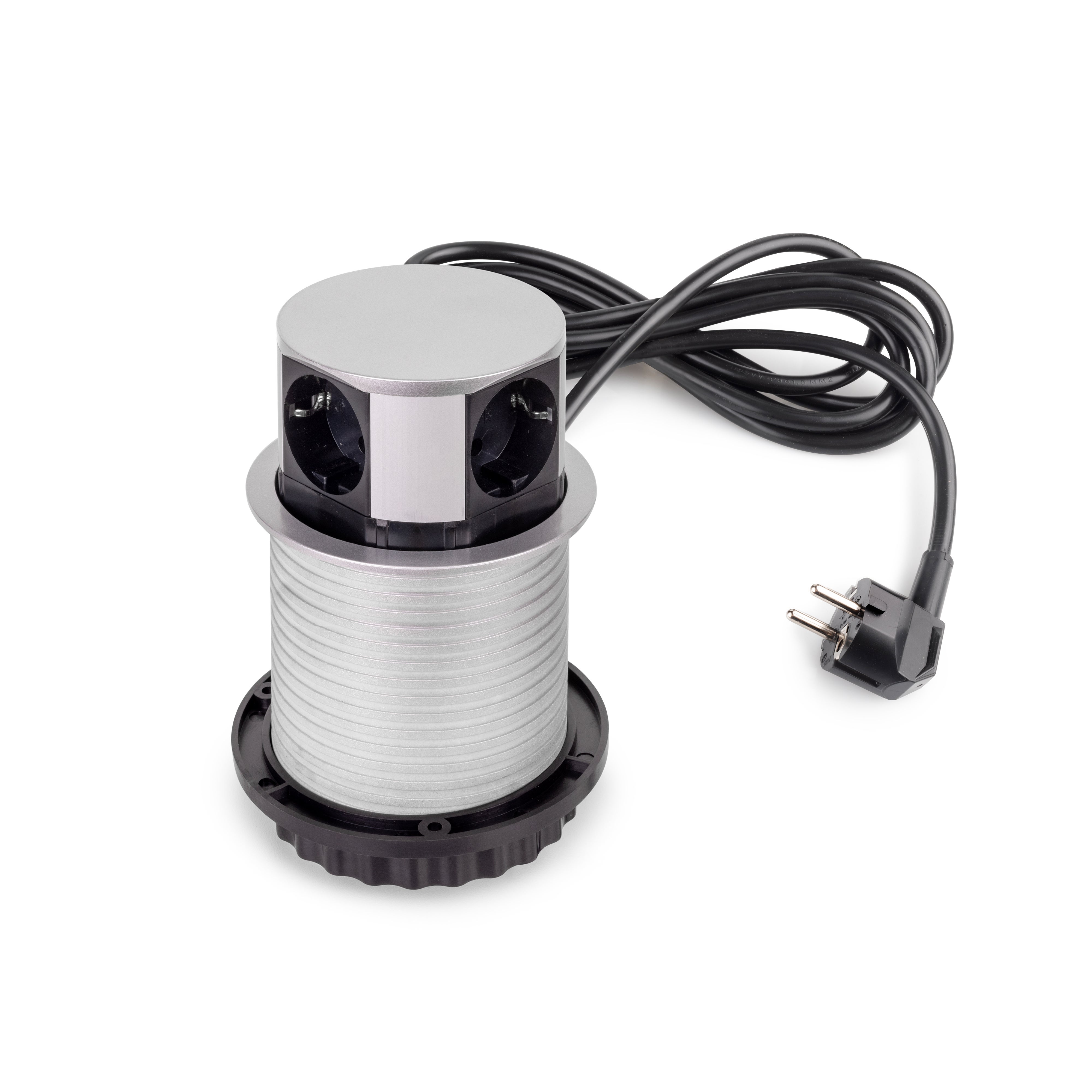 Emuca Listwa zasilająca z gniazdkami Vertikal Push średnica 100 mm, 3 wtyczki typu Schuko, 1 USB typu A, 1 USB typu C, Stal i Plastik, Malowane