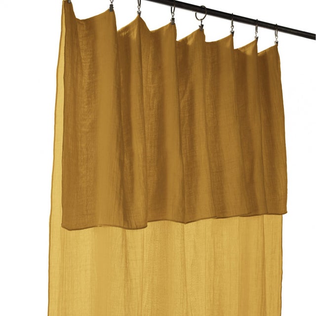 OUREA - Rideau Ajustable 140x300 cm Gaze de Coton Safran + 8 Anneaux Pince
