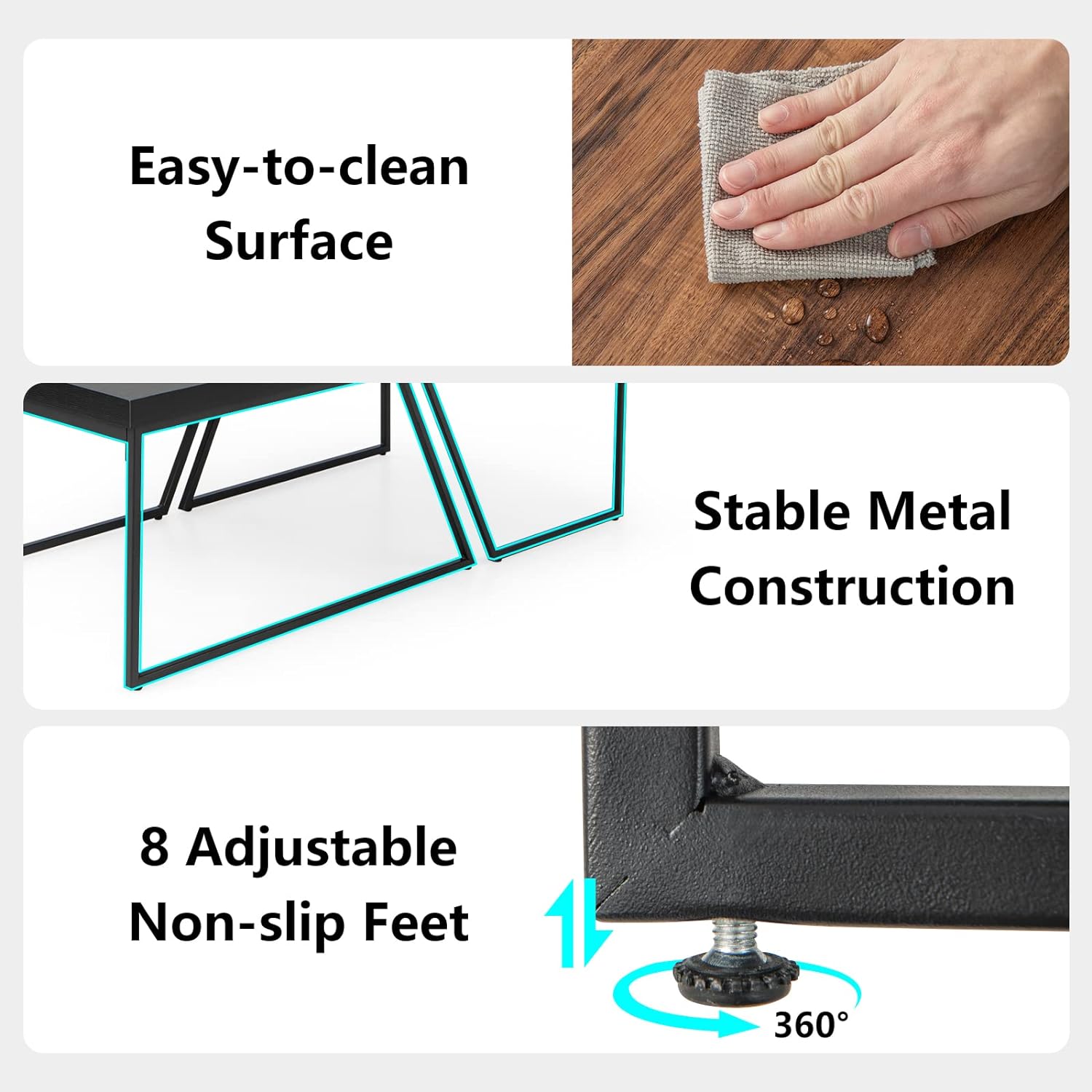 Tavolino Salotto con Gambe in Metallo Verniciato a Polvere, Tavolini da Divano Moderni e Impilabili, Tavolini Bassi da Divano per Soggiorno e - 3