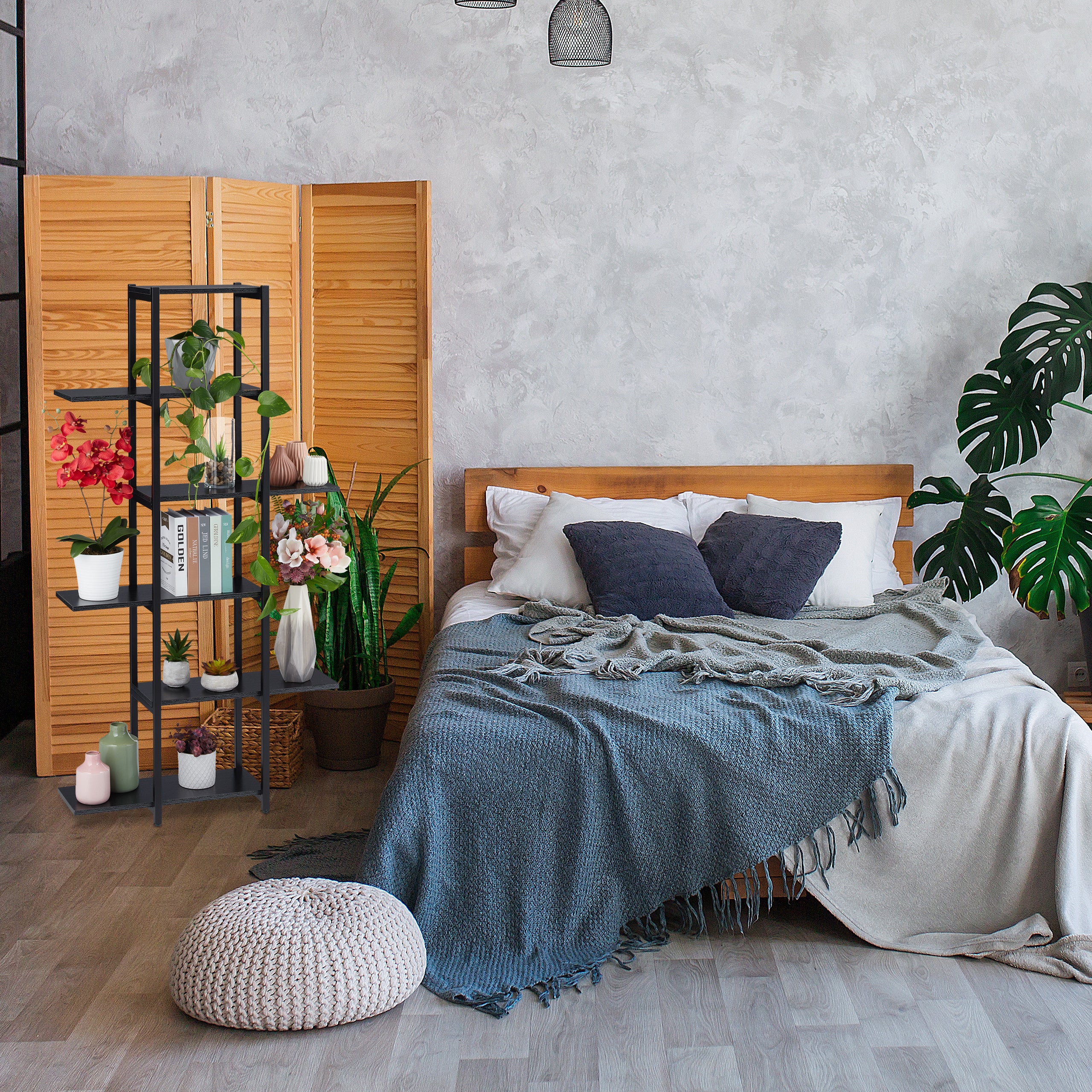 Relaxdays Étagère Escalier à Fleurs En Bois Blanc - 3 Niveaux, 5 Emplacements, Style Rustique Pour Plantes D'Intérieur, 83 X 83 X 25 Cm