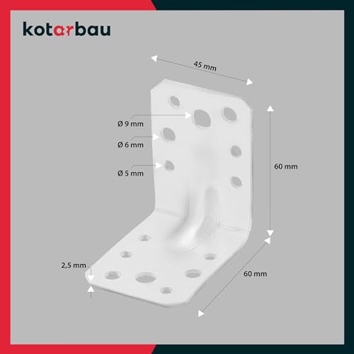 Lot de 50 Cornières en acier 60x60x45 mm - Equerres de fixation galvanisées renforcées - Connecteurs d'angle - KOTARBAU - 3