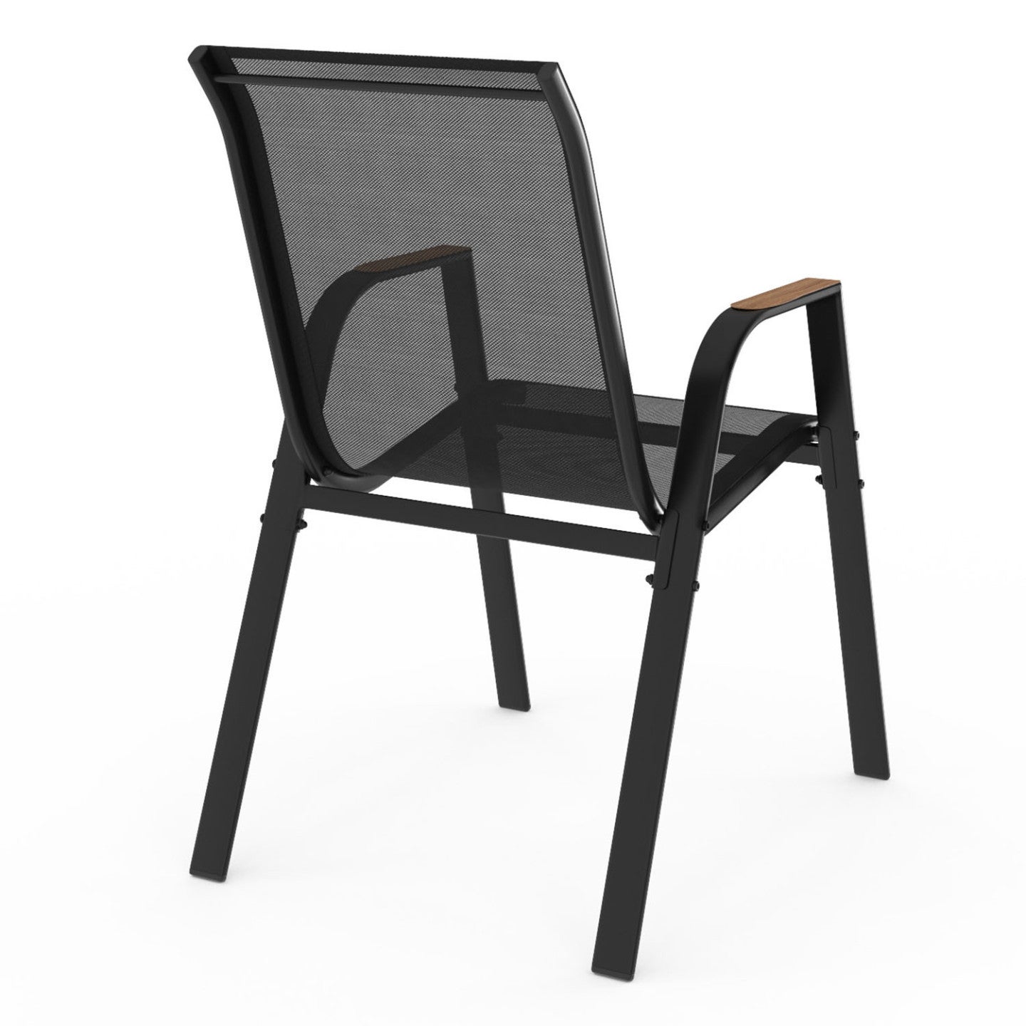 Lot de 6 chaises de jardin NOUMEA métal et textilène empilables noir et bois - 5