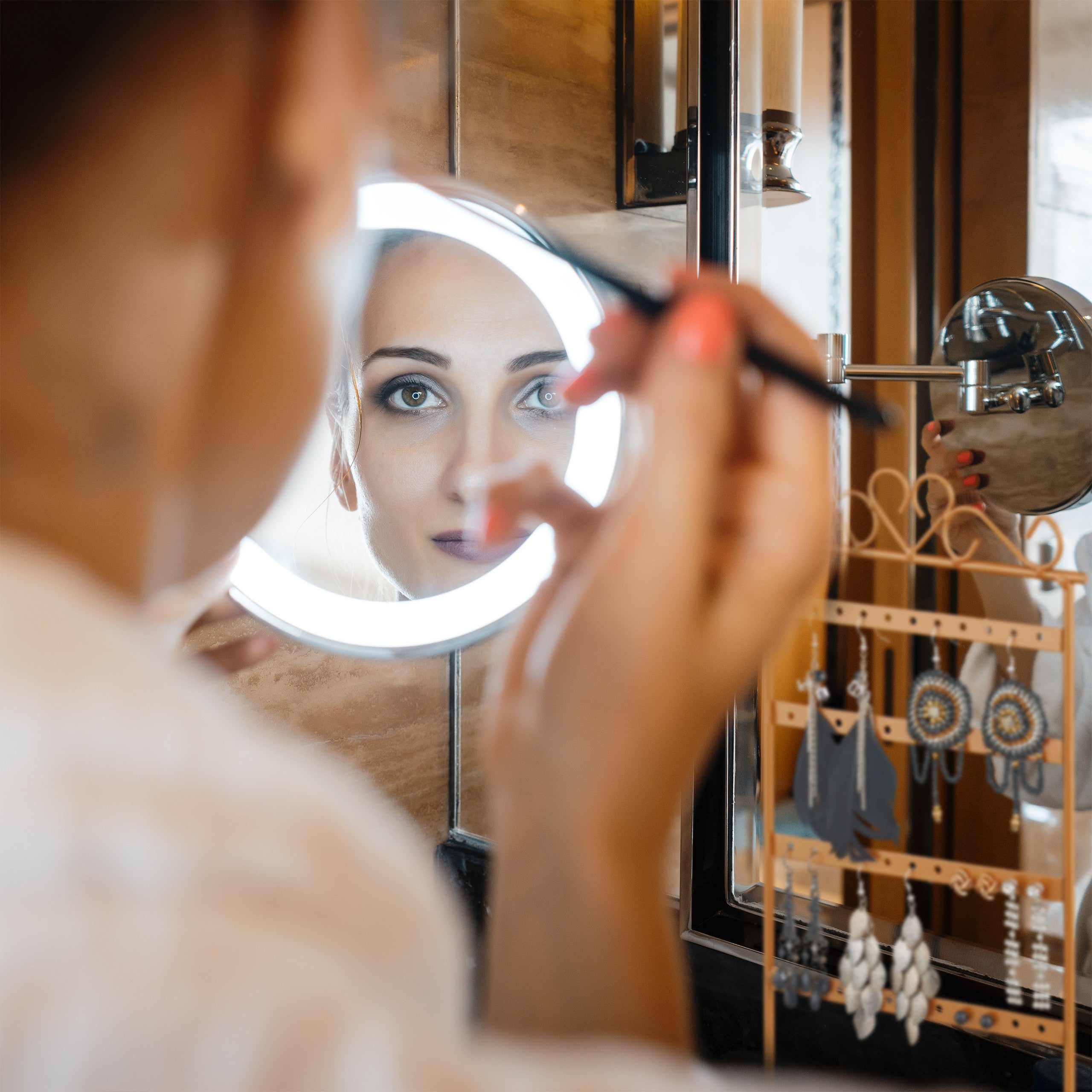 Porte-boucles d’oreilles, présentoir à bijoux, 44&nbsp;emplacements, en fer, HLP&nbsp;: 30,5 x 16,5 x 6,5&nbsp;cm, bronze, Relaxdays - 3