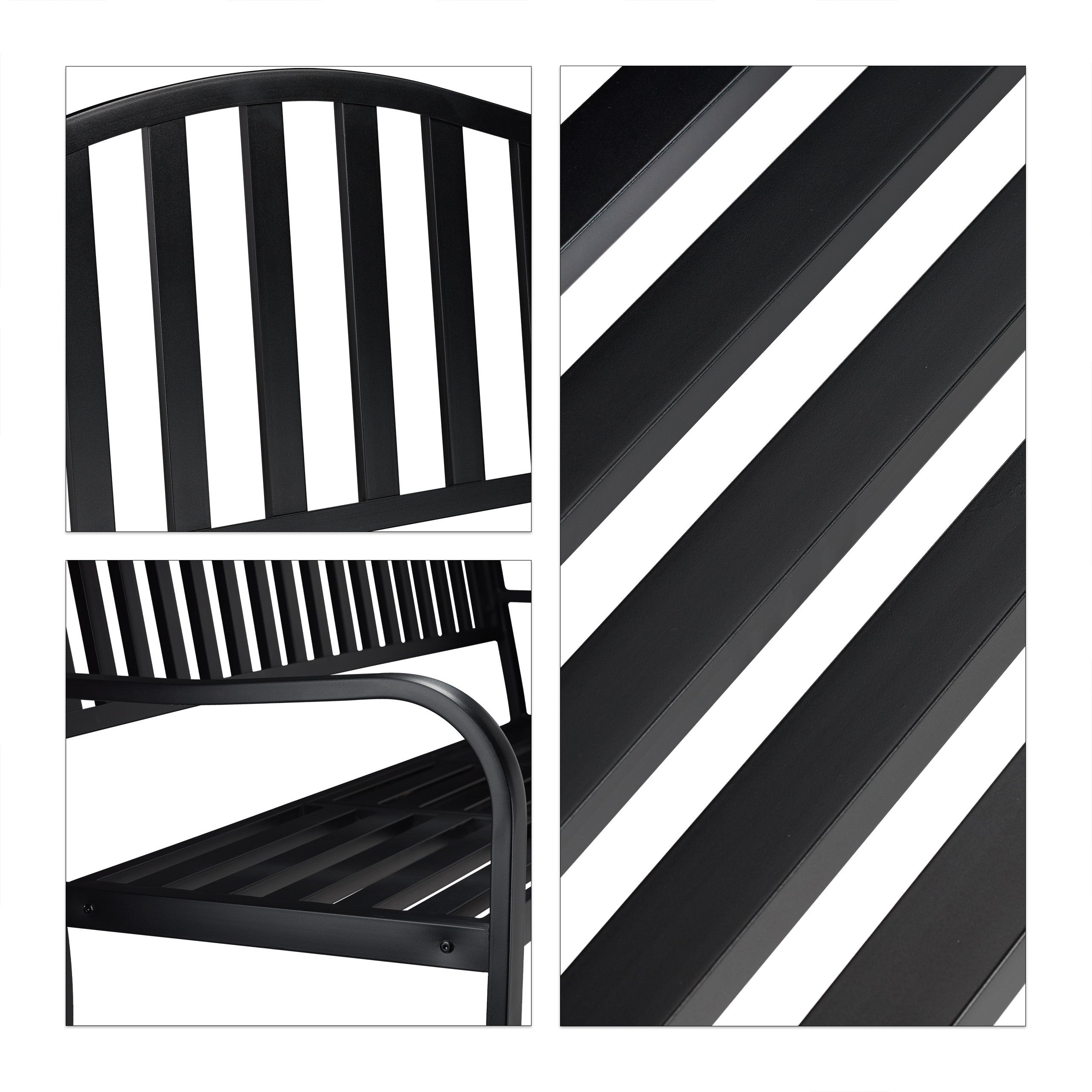 Banc de jardin avec table pliante, 3 places, extérieur, balcon et terrasse, robuste, 90 x 150 x 57,5 cm, noir, Relaxdays - 7