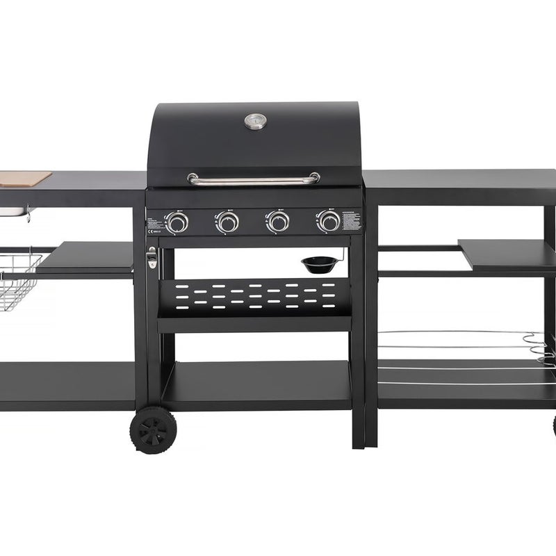 Grill gazowy do kuchni na zewnątrz - 12 kw - 4 palniki - Czarny