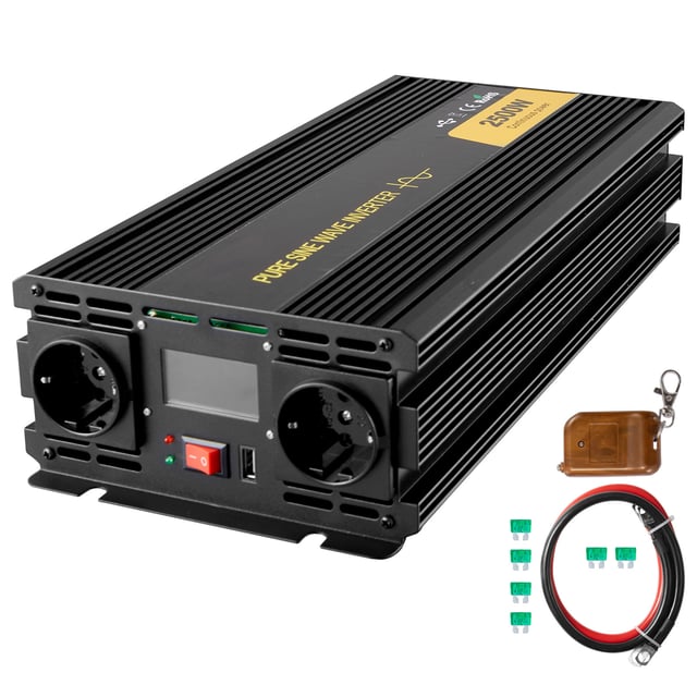 Inverter sinusoidale 2500W DC 12V AC 230V Porta USB Schermo LCD Telecomando, Protezioni di sicurezza per RV Camion Barche Emergenza SucceBuy
