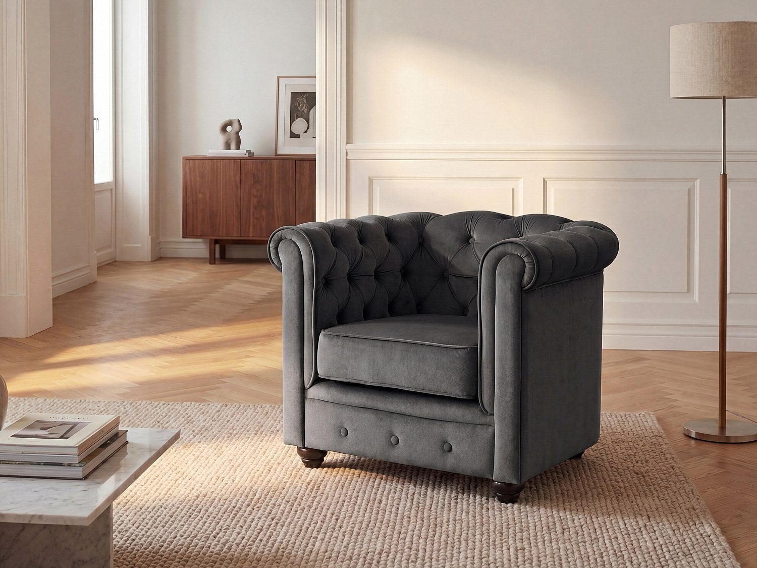 Fotel CHESTERFIELD - Antracytowy welur
