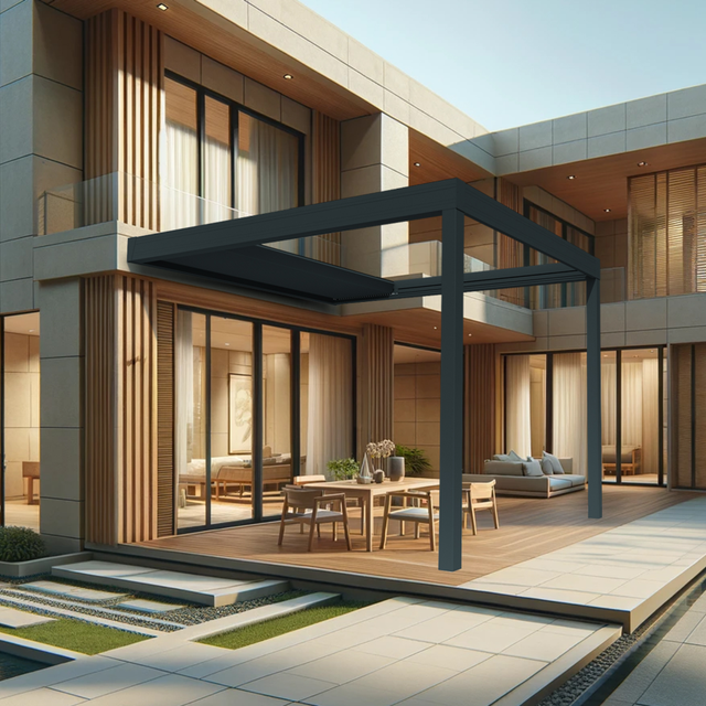 Pergola rétractable LASKA 3.50 x 3.015m Motorisé à Télécommande (Armature : Gris anthracite)