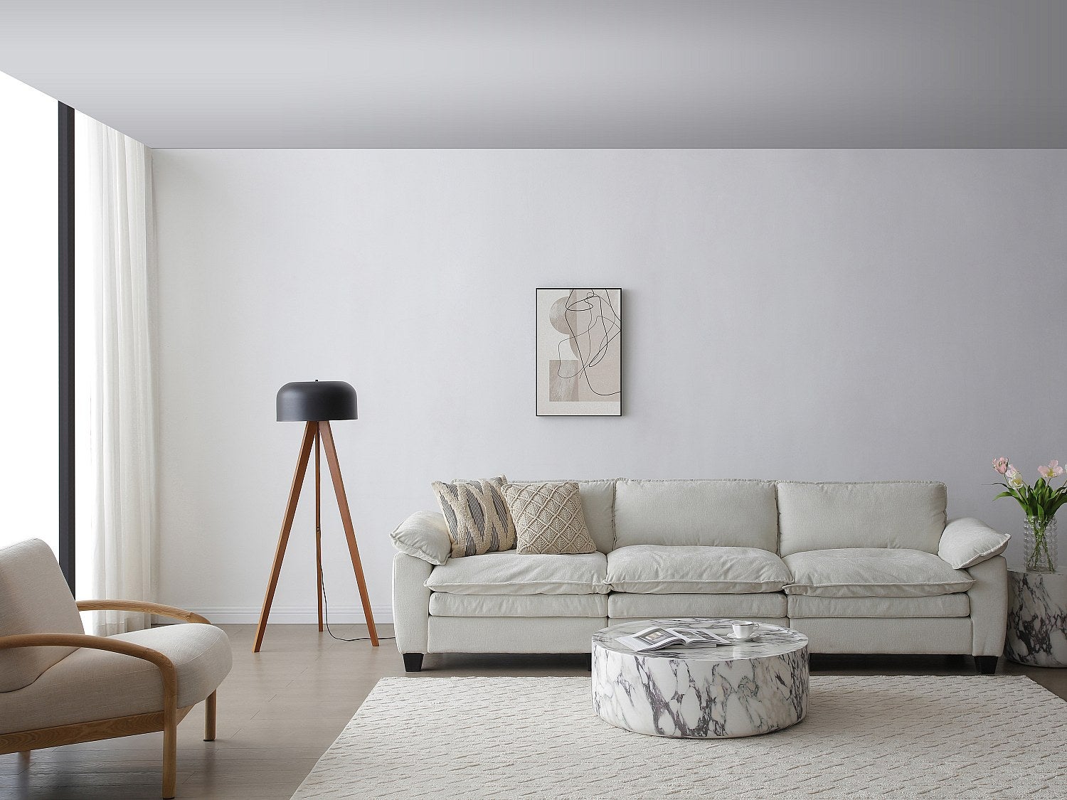 Lampa trójnóg z drewna hebanowego i metalu śr. 42 x wys. 145 cm - Naturalny i czarny - PAVICO