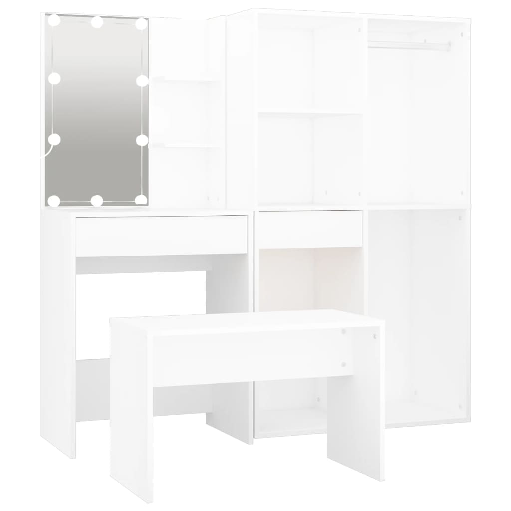 Coiffeuse avec miroir en bois Blanc H. 140 x l. 60 x P. 40 cm - 2