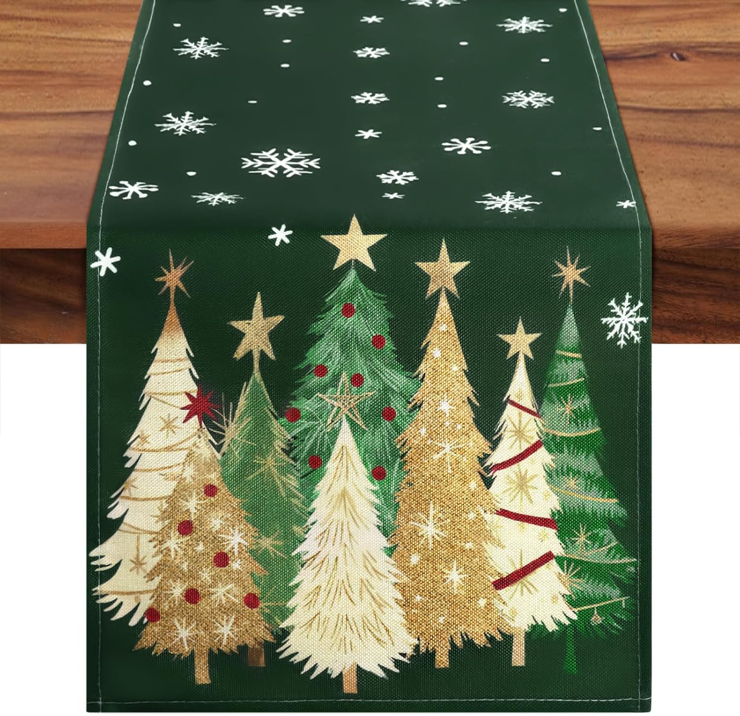 Chemin de table de Noël moderne en lin avec imprimé arbres de Noël et ...