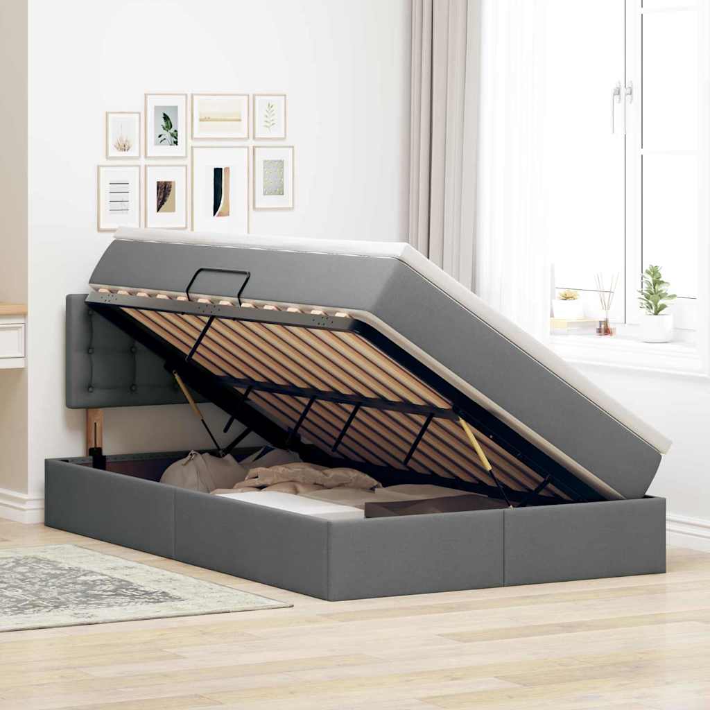 Lit avec rangement et matelas, gris foncé, 120 x 200 cm, velours - 4