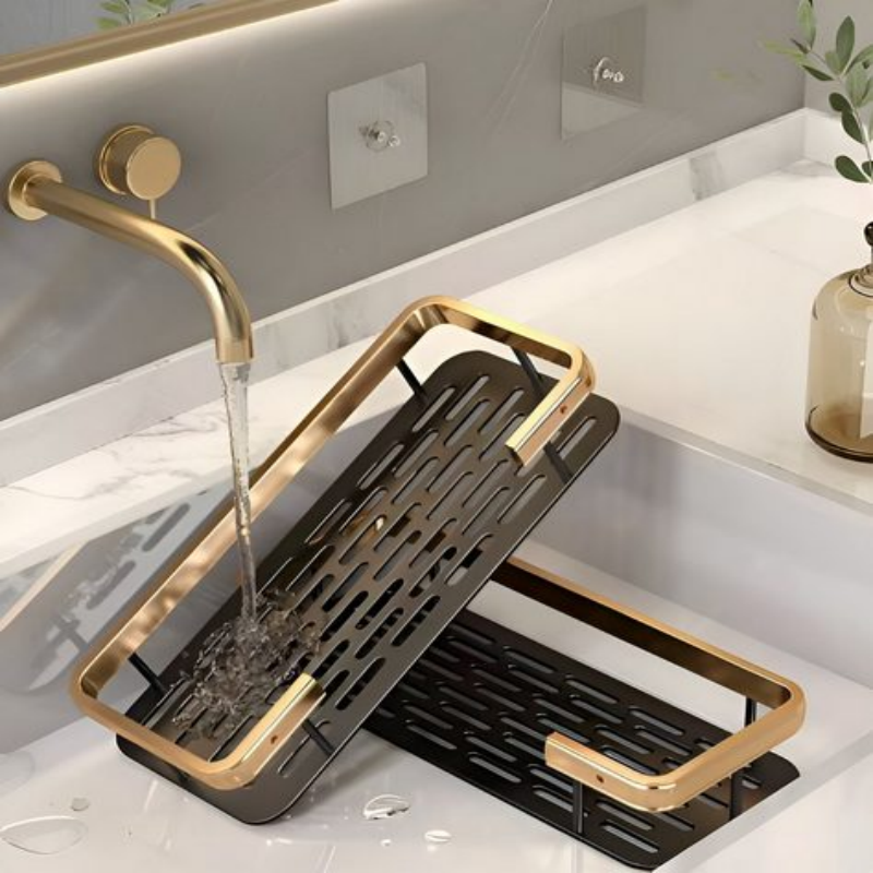 Étagère de salle de bain carrée grise sans perçage, résistante à la corrosion et ne rouille pas, 30*13*5.5 cm - 3