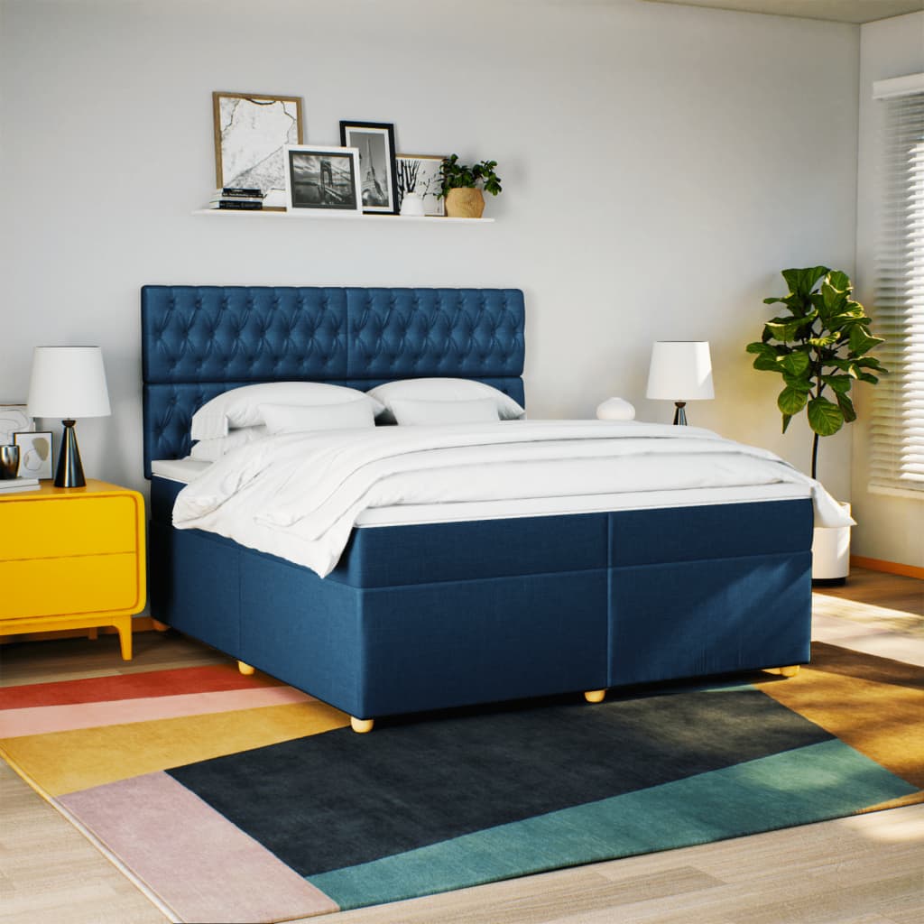 Maison Exclusive - Sommier à lattes de lit avec matelas Bleu 200x200 cm Tissu - 4