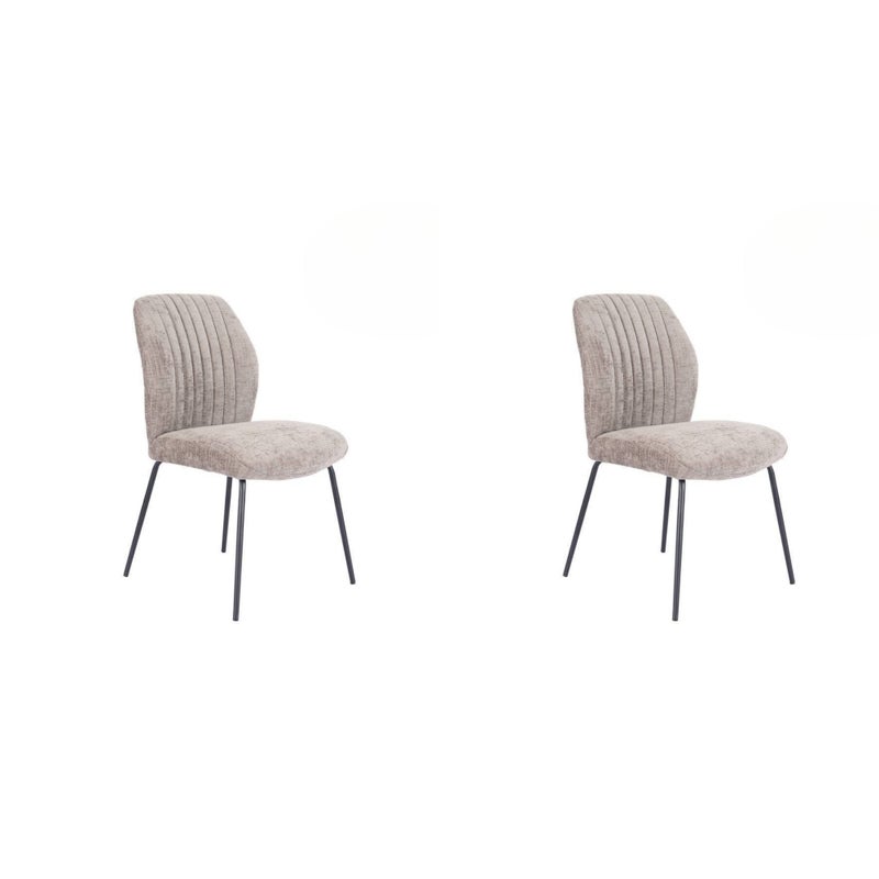 Pakiet 2 krzeseł tapicerowanych kamienną tkaniną z czarnymi nogami, ergonomicznym siedzeniem i oparciem, wymiary 61x47x89 cm