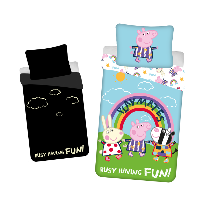 Set Copripiumino Peppa Pig 2 Pezzi - 100% Cotone Per Lettino Singolo 140x200 Cm