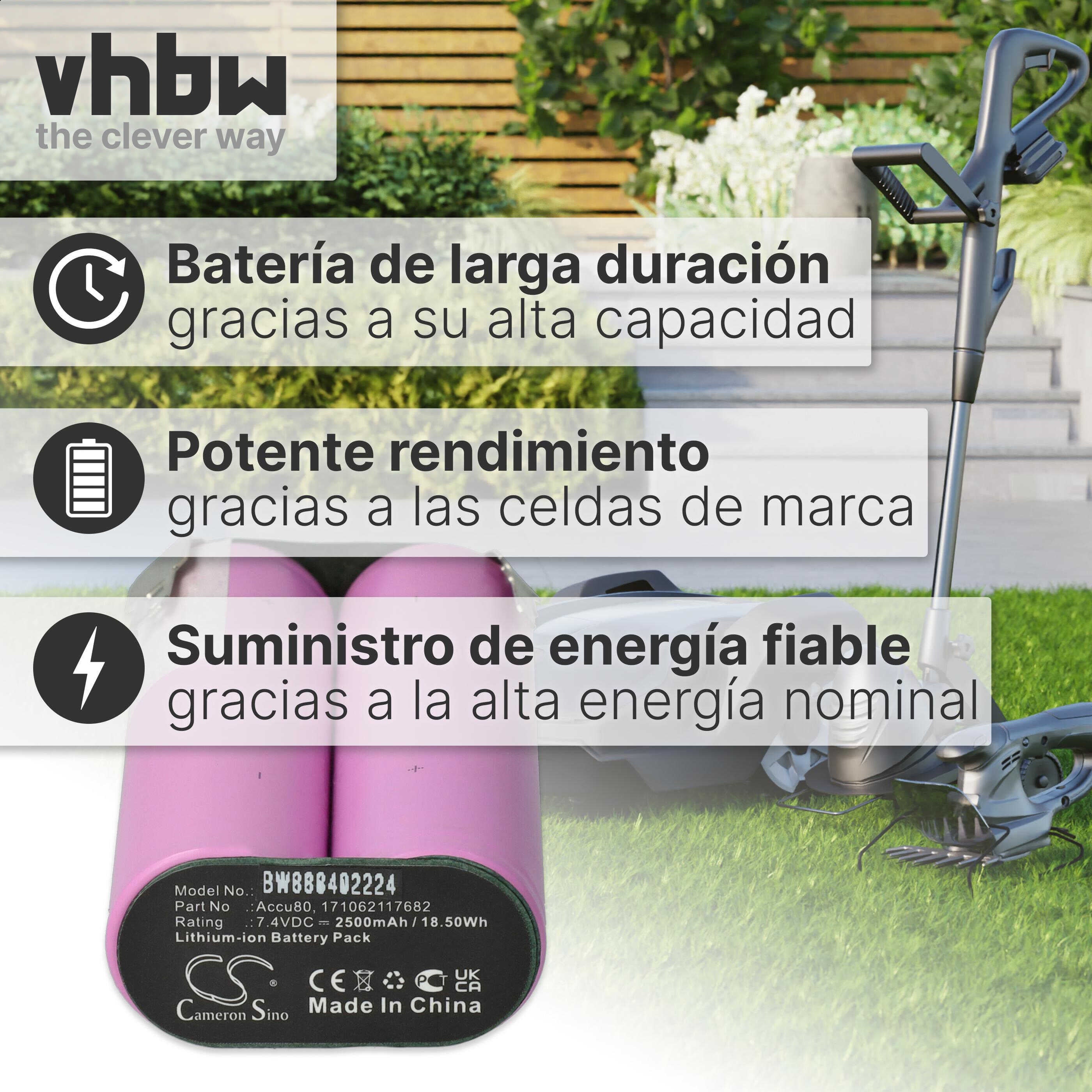 vhbw Batterie compatible avec Wolf Garten 8824, 8803, BS80 Plus (2500mAh, 7,4V, Li-ion) - 6
