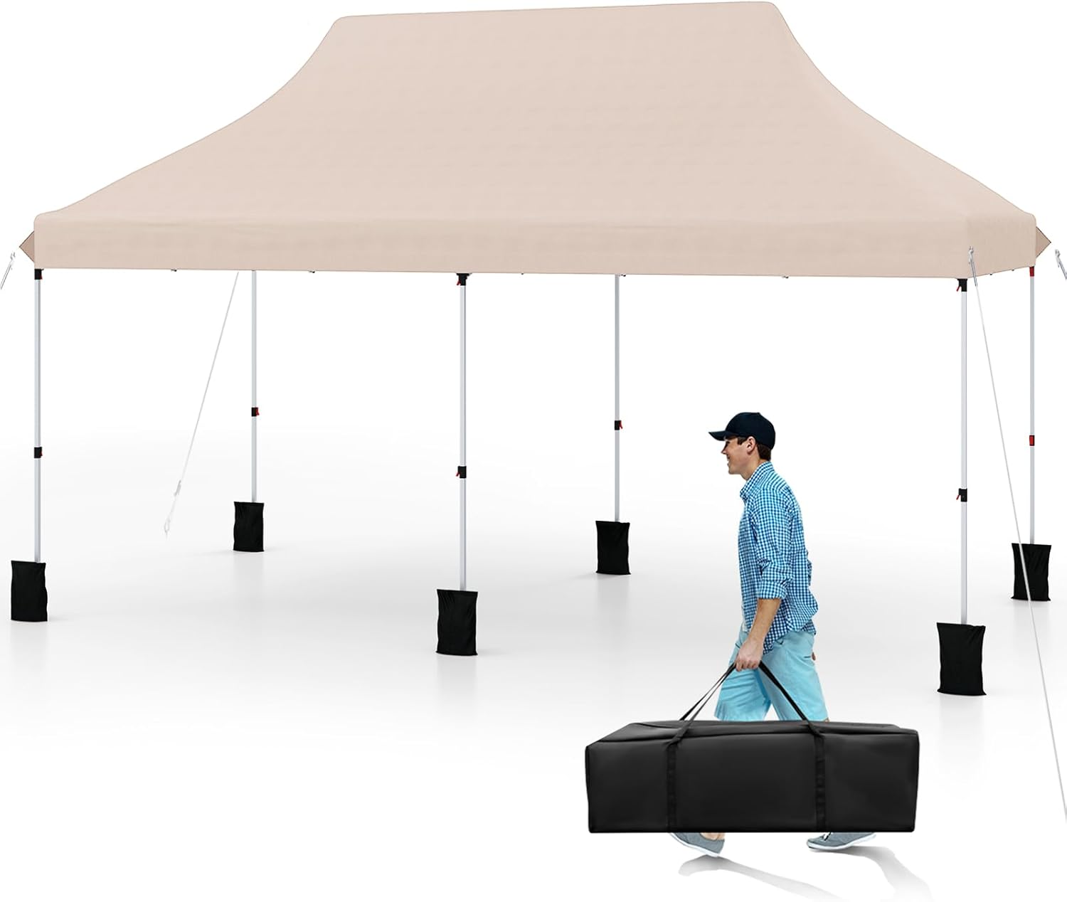 3x6M Tienda Gazebo Emergente, Gazebo Plegable Portátil con Bolsa de Transporte, 6 Sacos de Arena, Bodas (Beige) - 6