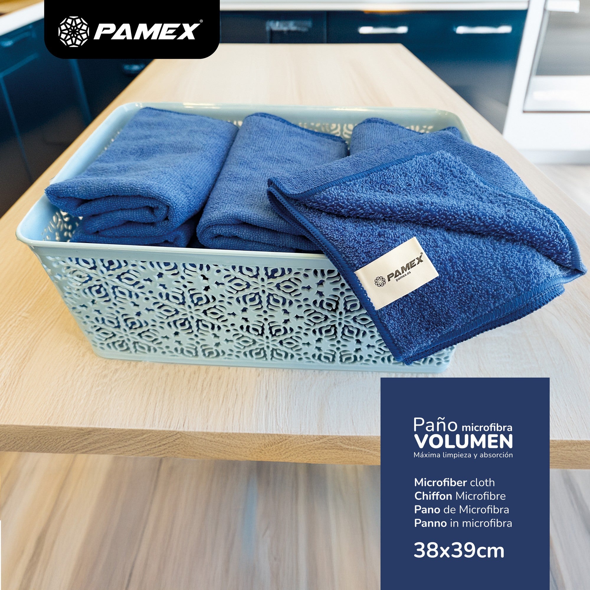 PAMEX - Paños Microfibra Volumen Bayetas Azules 38x38cm Máxima Absorción- 16 Unidades - 5