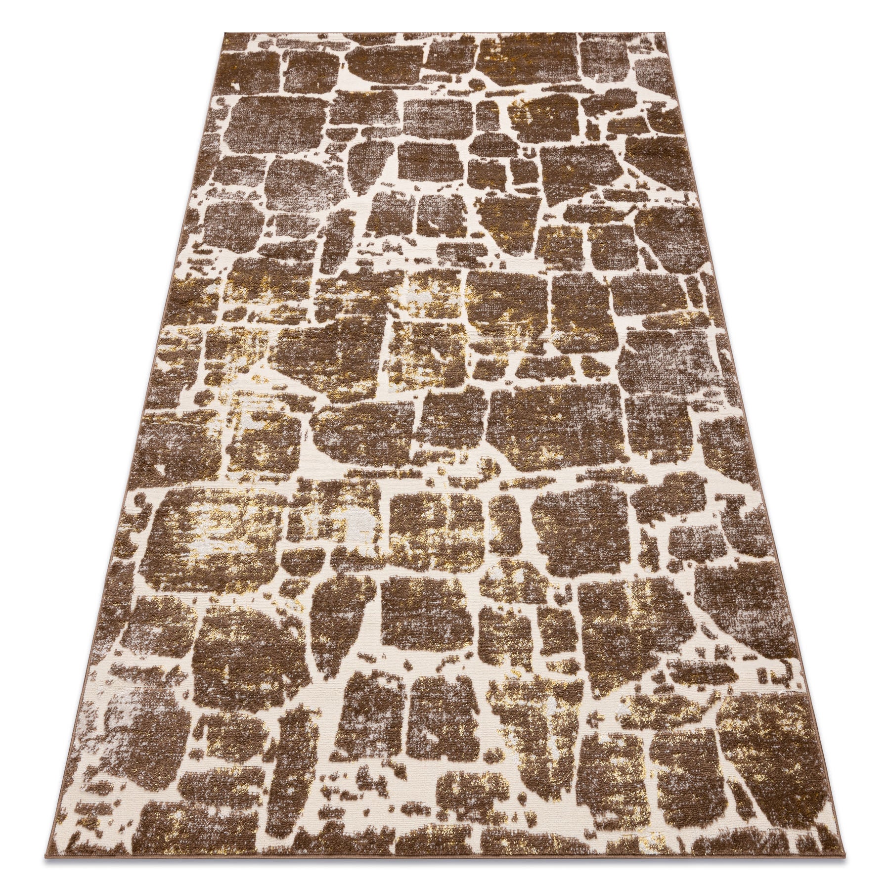 Dywan MEFE nowoczesny 6184 Kostka brukowa cegła - Strukturalny, dwa poziomy runa ciemny beż 140x190 cm