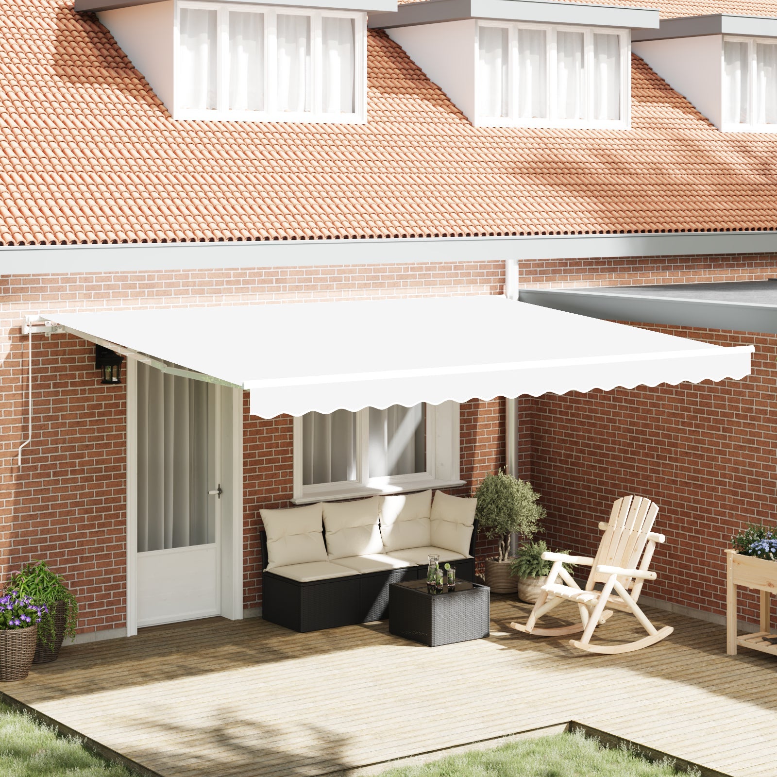 Vidaxl toldo retráctil manual blanco 450x300 cm, vidaxl tela de reemplazo para toldo de marco de 4,5x3 m blanco