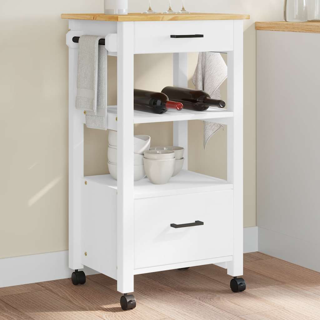Carrito de cocina de 48x40x88,5 cm, madera maciza de pino.