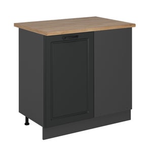 Meuble De Cuisine Bas R-Line 60 Cm – Façade Anthracite Campagne, Plan De Travail Chêne – Avec Tiroirs, Pieds Réglables