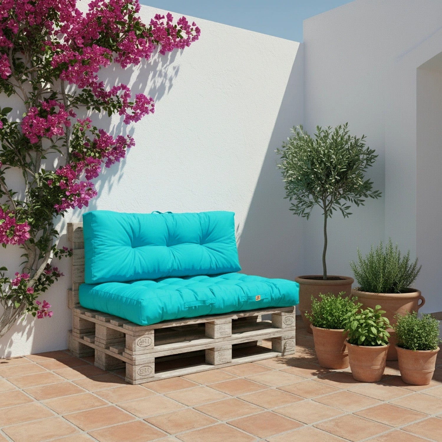 Lot coussins extérieur pour palette bleu caraïbes 120x80 Imperméables Anti-UV DECOARTS - 2