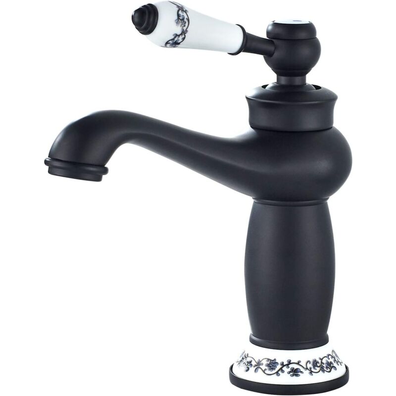 Jednouchwytowa bateria umywalkowa do łazienki, bateria umywalkowa retro, czarny mosiądz.